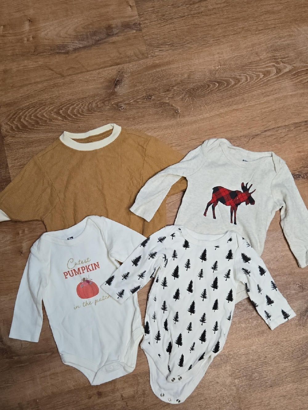 4-Piece 0-3mths Baby Bodysuit Set - Neutral,  Pumpkin, Moose & Tree Prints